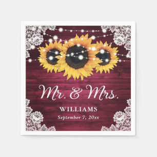 Serviette En Papier Bourgogne Russe Sunflower Mariage dentelle en bois