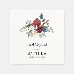 Serviette En Papier Bourgogne Rustique Floral Personnalisé Mariage Coc