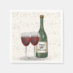 Serviette En Papier Bouteille de vin et deux verres pour la fête du 20