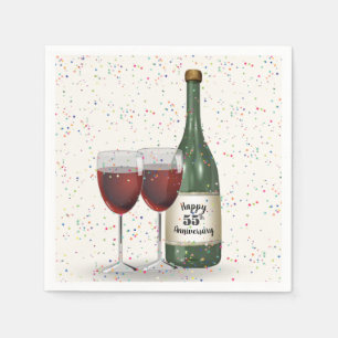 Serviette En Papier Bouteille de vin et deux verres pour la fête du 55
