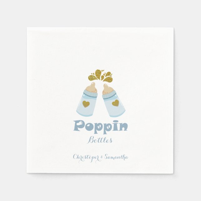 Serviette En Papier Bouteilles bleu Poppin Boy Baby shower (Devant)