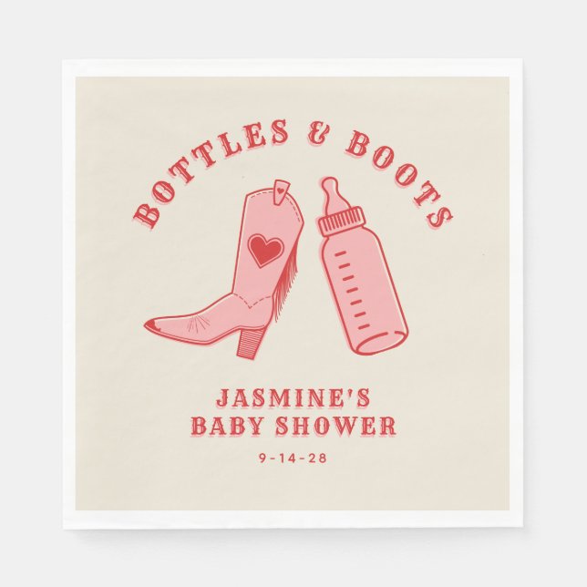 Serviette En Papier Bouteilles & Bottes Cowgirl Western Baby shower ro (Devant)