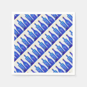 Serviette En Papier Bouteilles en verre bleu
