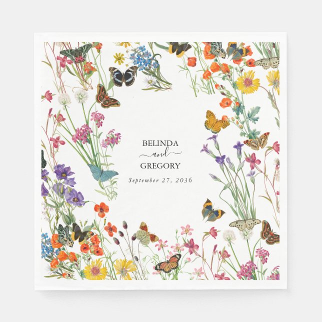 Serviette En Papier Bouteilles Fleurs sauvages  Mariage floral (Devant)