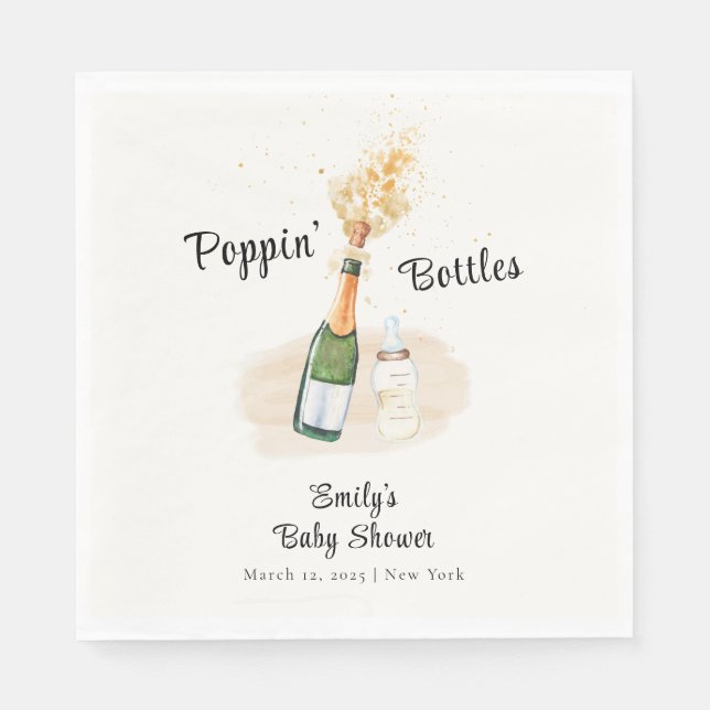 Serviette En Papier Bouteilles Poppin moderne Baby shower Champagne (Devant)