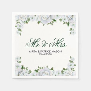 Serviette En Papier Boutons Blancs Et Roses - Enregistrer La Date