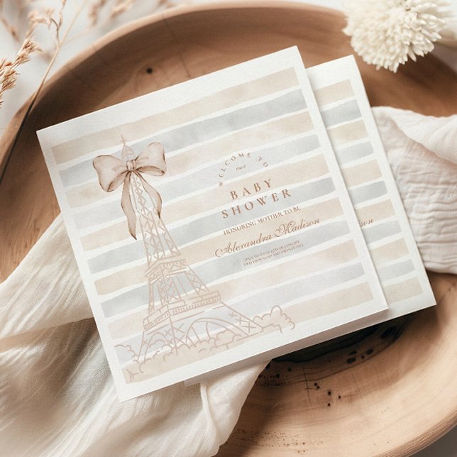 Serviette En Papier Bow beige Bonjour Bebe Baby shower (Créateur téléchargé)