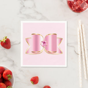 Serviette En Papier Bow en verre rose avec pierre centrale