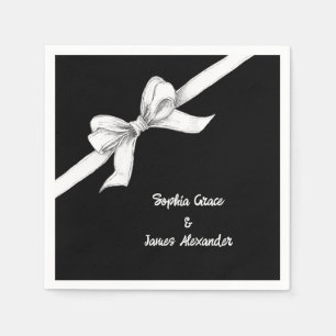 Serviette En Papier Bow noir et blanc Mariage élégant Monochrome
