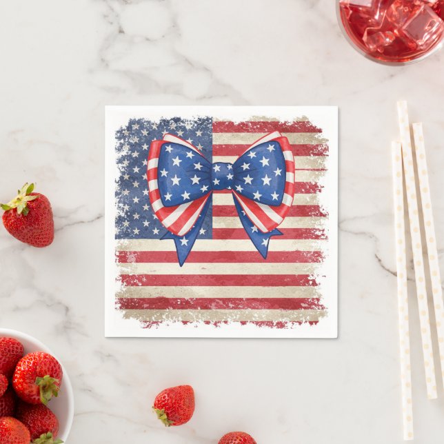 Serviette En Papier Bow patriotique & Drapeau Anniversaire Fournitures (En situation)
