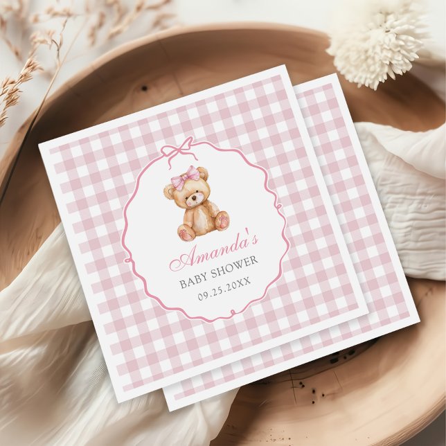 Serviette En Papier Bow rose En vichy Teddy Bear Baby shower (Créateur téléchargé)
