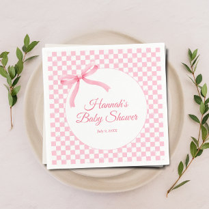 Serviette En Papier Bow rose moderne À damiers Baby shower serviettes