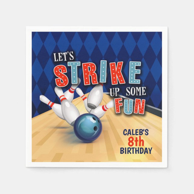 Serviette En Papier Bowling Anniversaire de fête Napkin - Garçon (Devant)