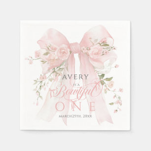 Serviette En Papier Bowtiiful One 1er Anniversaire Fleurs Ruban Filles