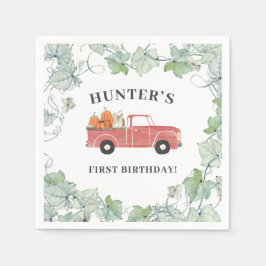 Serviette En Papier Boy Fall Anniversaire Camion rouge et Citrouilles