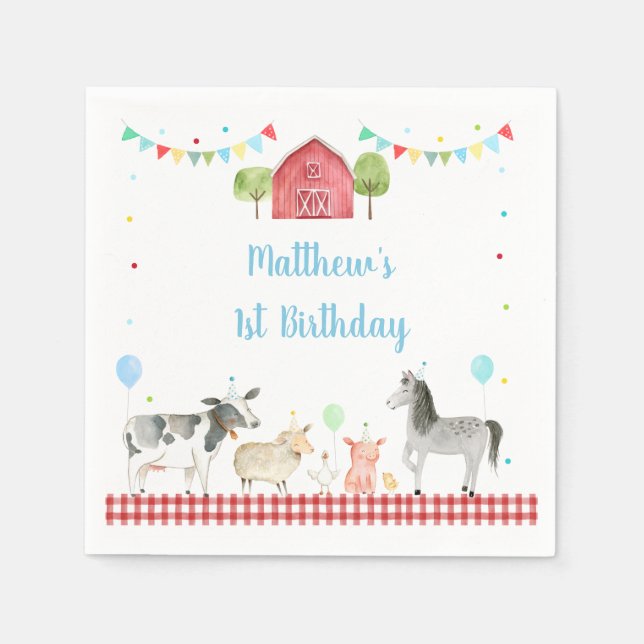 Serviette En Papier Boy Farm Barnyard Anniversaire (Devant)