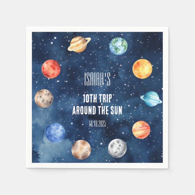 Serviette En Papier Boy Outer Space 10th Trip Autour du Soleil Anniver (Devant)