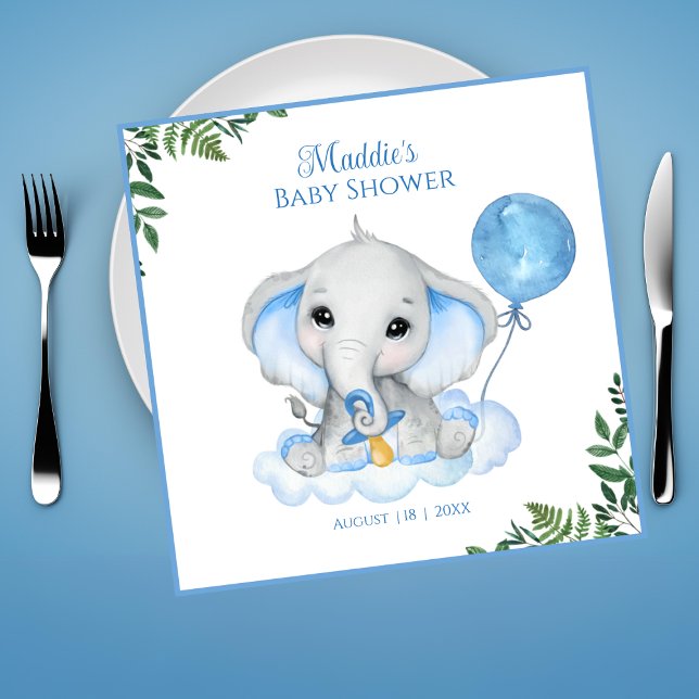Serviette En Papier Boys Baby shower d'éléphant aquarelle (Créateur téléchargé)