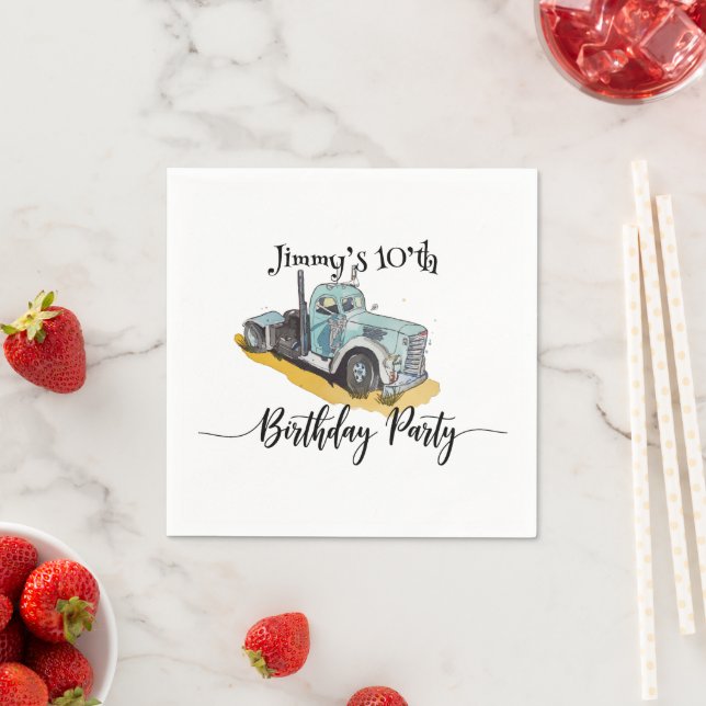 Serviette En Papier Boys Birthday Party Blue Semi Truck (En situation)