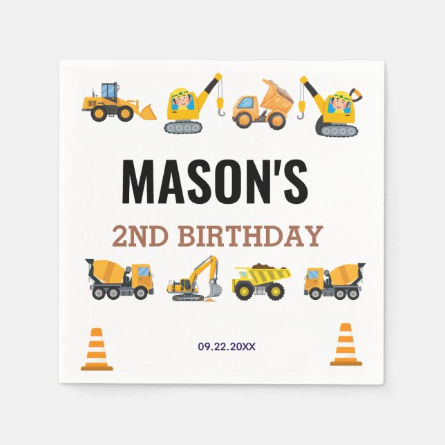 Serviette En Papier Boys Construction Birthday Party Theme (Devant)