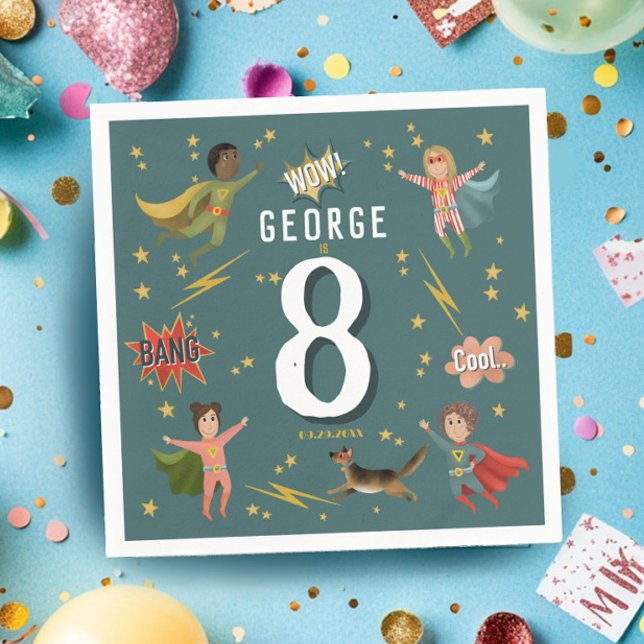 Serviette En Papier Boys Cool Comic Book Blue Superhero Anniversaire d (Créateur téléchargé)