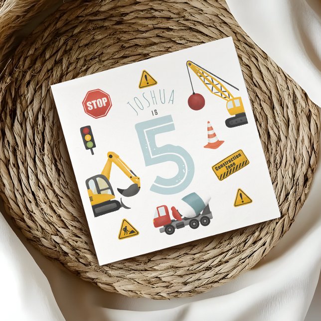 Serviette En Papier Boys Cute Blue Construction Kids 5e anniversaire (Créateur téléchargé)