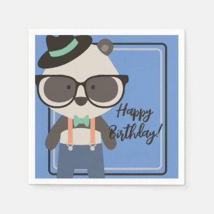 Serviette En Papier Boys Hipster Mister Panda Bear Anniversaire