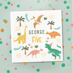 Serviette En Papier Boys Jungle Dinosaur T-Rex Kids 5e anniversaire