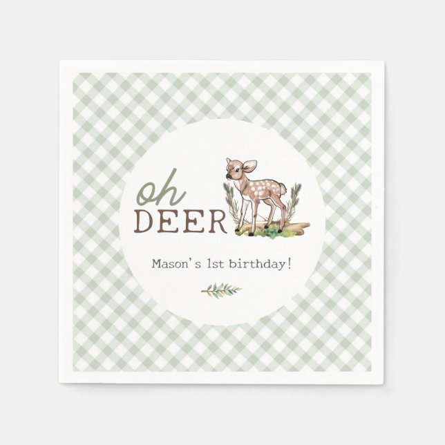 Serviette En Papier Boy's Oh Deer Woodland Baby Deer Birthday (Devant)