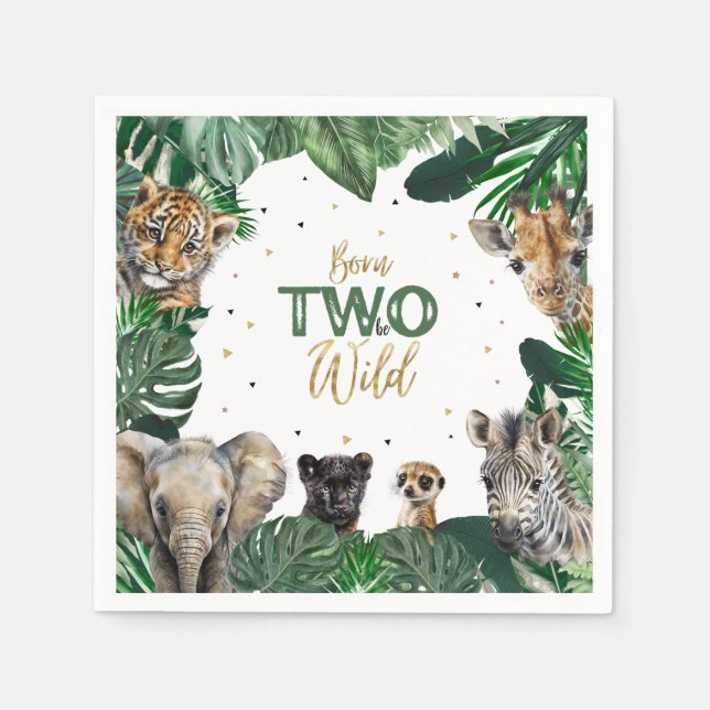 Serviette En Papier Boys Safari Deux Anniversaires Sauvages (Devant)