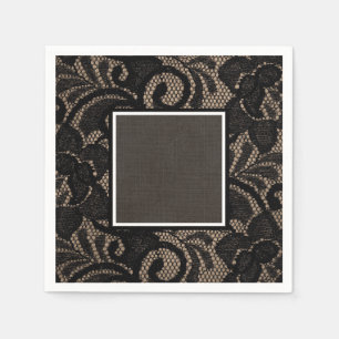 Serviette En Papier Bracelet en dentelle noire et serviettes en lin