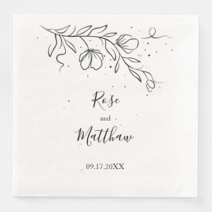 Serviette En Papier Branche à fleurs stylisée et gouttes de papier à e