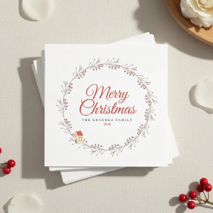 Serviette En Papier Branche de Baies de Fête Merry Christmas Personnal