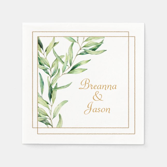 Serviette En Papier Branche d'olive aquarelle (Devant)