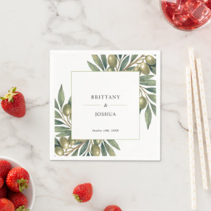 Serviette En Papier Branche d'olive Mariage méditerranéen moderne