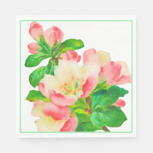 Serviette En Papier Branche fleurie aquarelle rose 