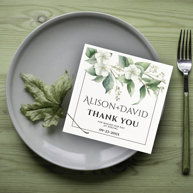 Serviette En Papier Branche, fleurs blanches mariage de typographie (Créateur téléchargé)