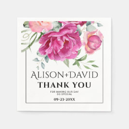 Serviette En Papier Branche, fleurs roses roses et mariage de typograp