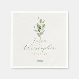 Serviette En Papier Branche minimaliste des Feuilles d'olives toscanes