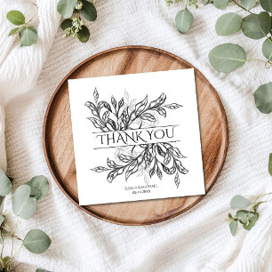 Serviette En Papier Branche noire et blanche et Mariage Feuille
