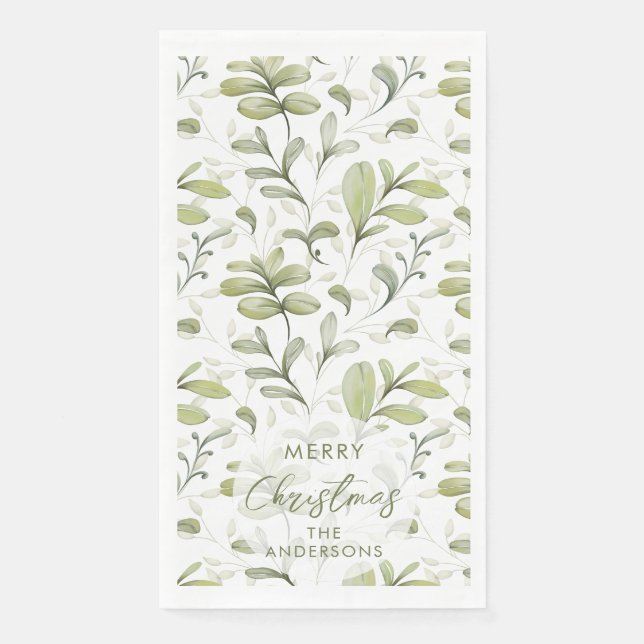 Serviette En Papier Branches de canneberges à l'aquarelle Noël personn (Devant)