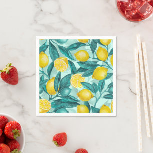 Serviette En Papier Branches de citron bleu et jaune