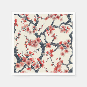 Serviette En Papier Branches de fleurs de cerisier corail ivoire flora
