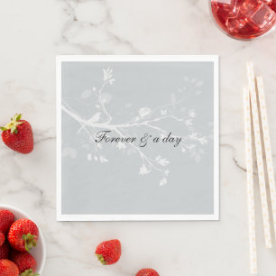 Serviette En Papier Branches d'oiseaux gris blanc Mariage