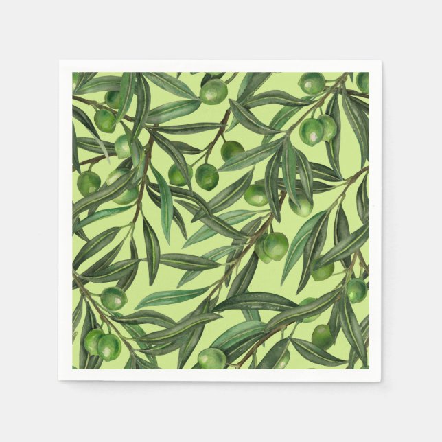 Serviette En Papier Branches d'olive sur le vert miel (Devant)
