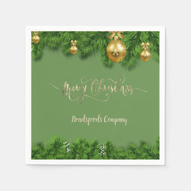 Serviette En Papier Branches élégantes de sapins de Noël, boules (Devant)