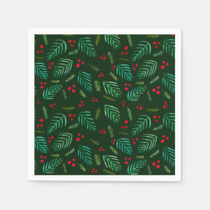 Serviette En Papier Branches et baies d'arbres de Noël - vert foncé
