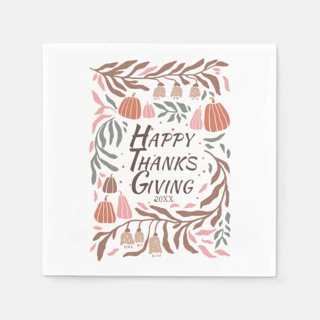 Serviette En Papier Branches, feuilles et citrouilles tombent Thanksgi (Devant)