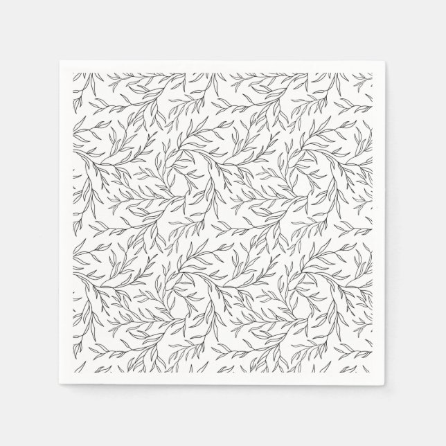 Serviette En Papier Branches linéaires élégantes stylisées avec feuill (Devant)