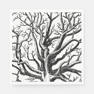 Serviette En Papier Branches rustiques Abstraites en noir et blanc